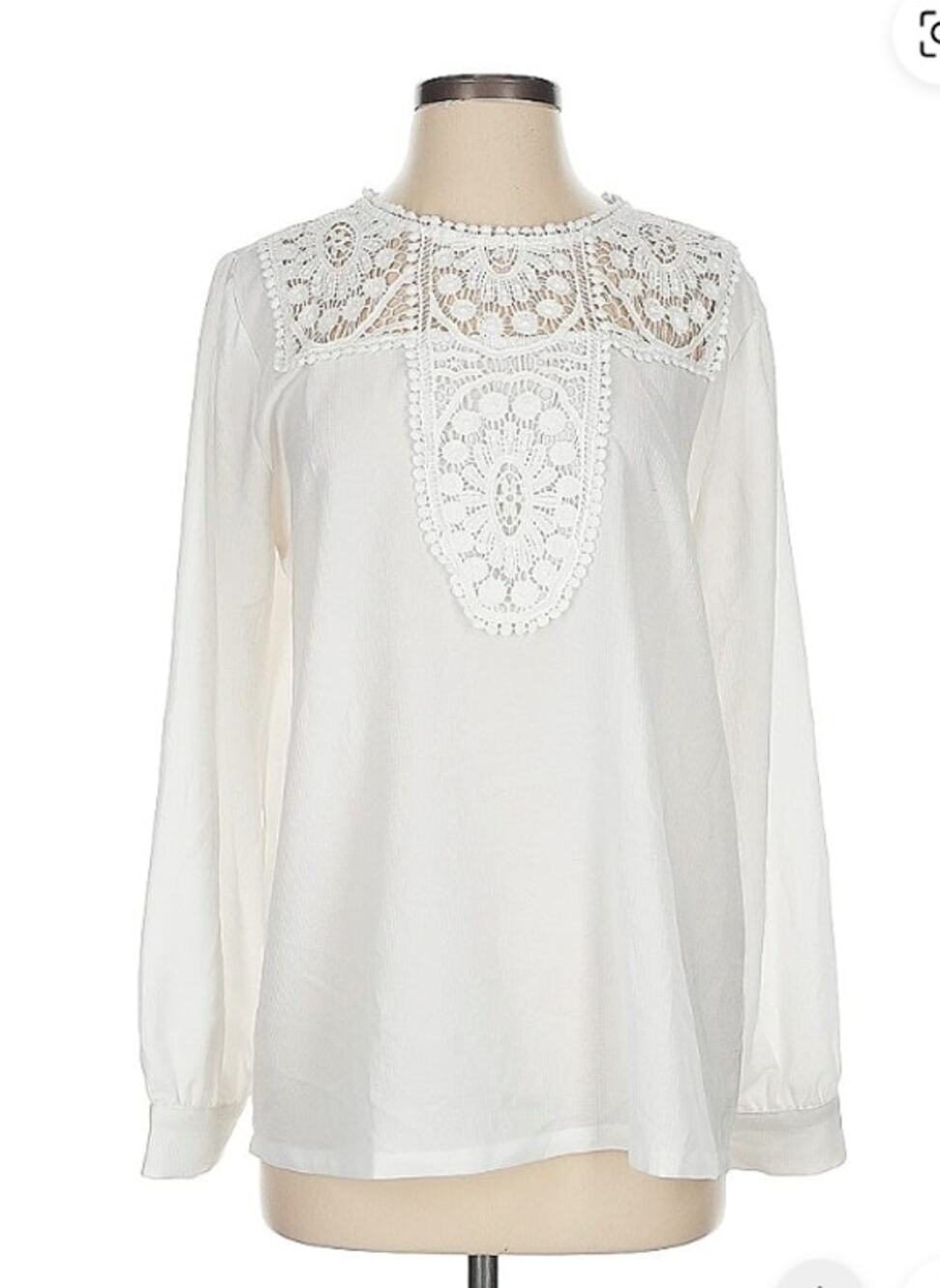 HALOGEN Lace Detail Long Sleeve Blouse Top XS extra small Ivory NWT Pullover